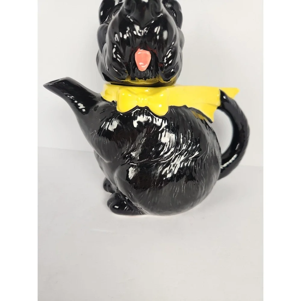 Vtg 1950s Norcrest Japan Black Scottie Dog Teapot 7670 Yellow Bow Ceramic Rare